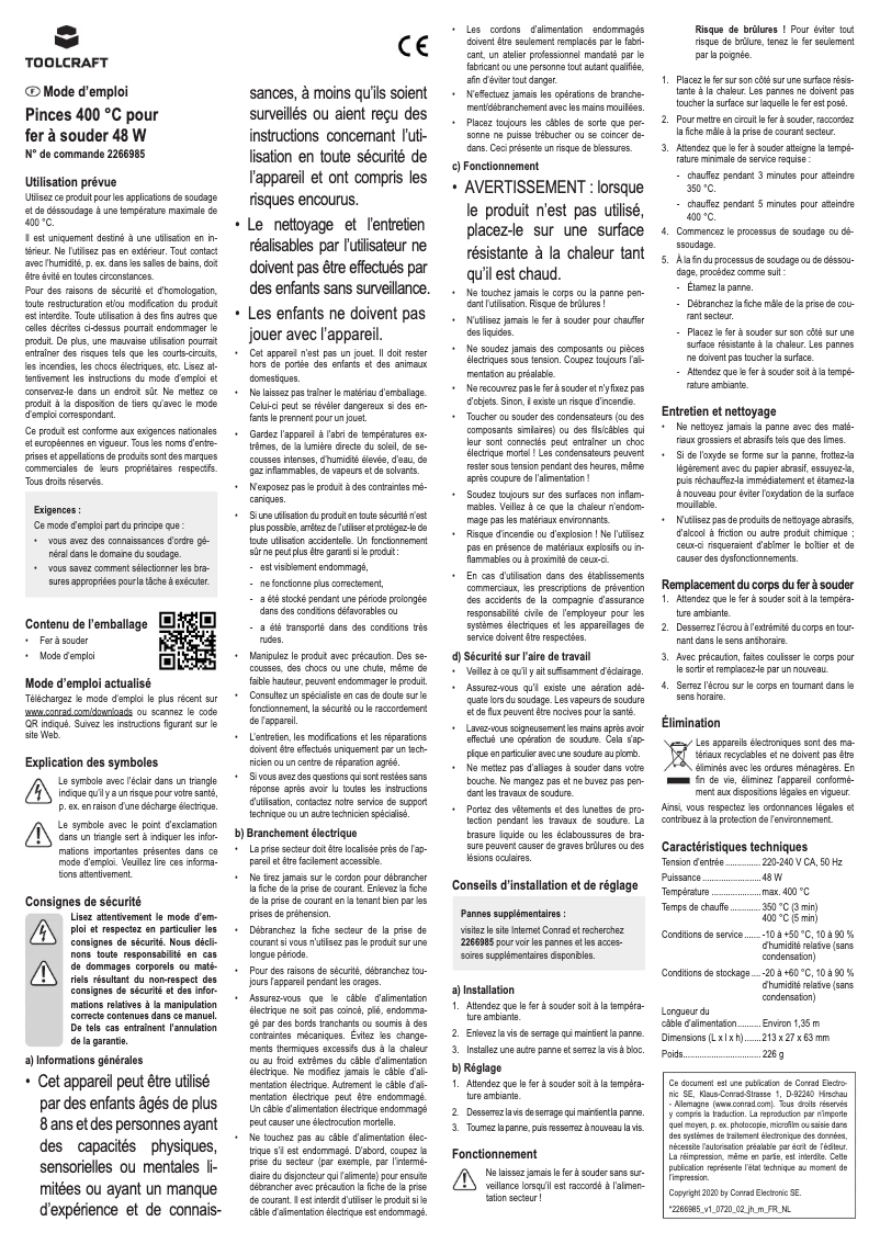 Page 1 de la notice Manuel utilisateur Toolcraft TO-6800955