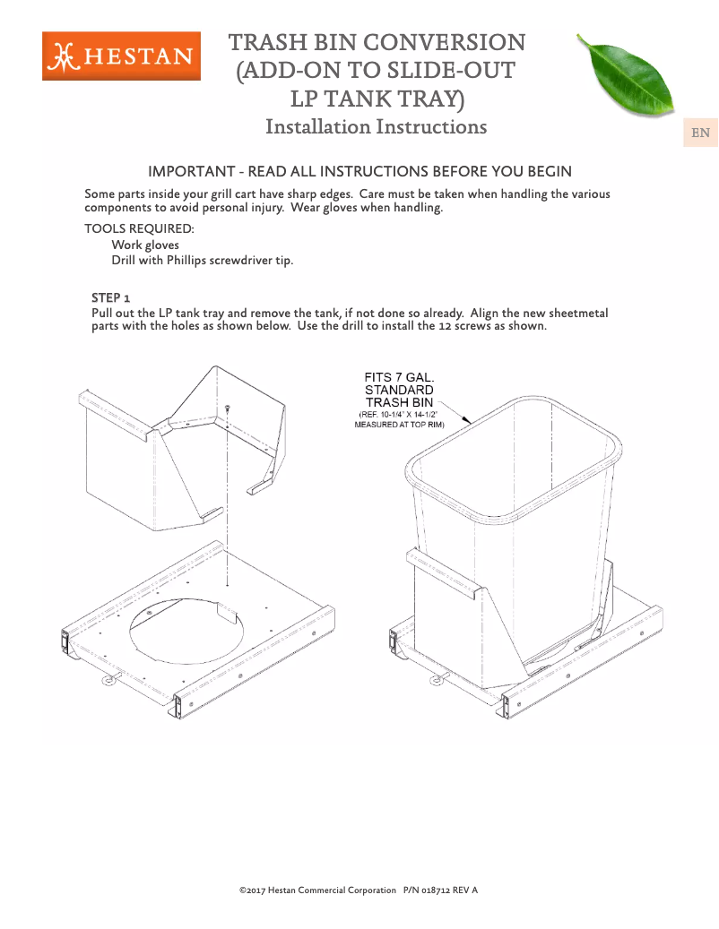 Page 1 de la notice Instructions / montage Hestan AGDR16-BU