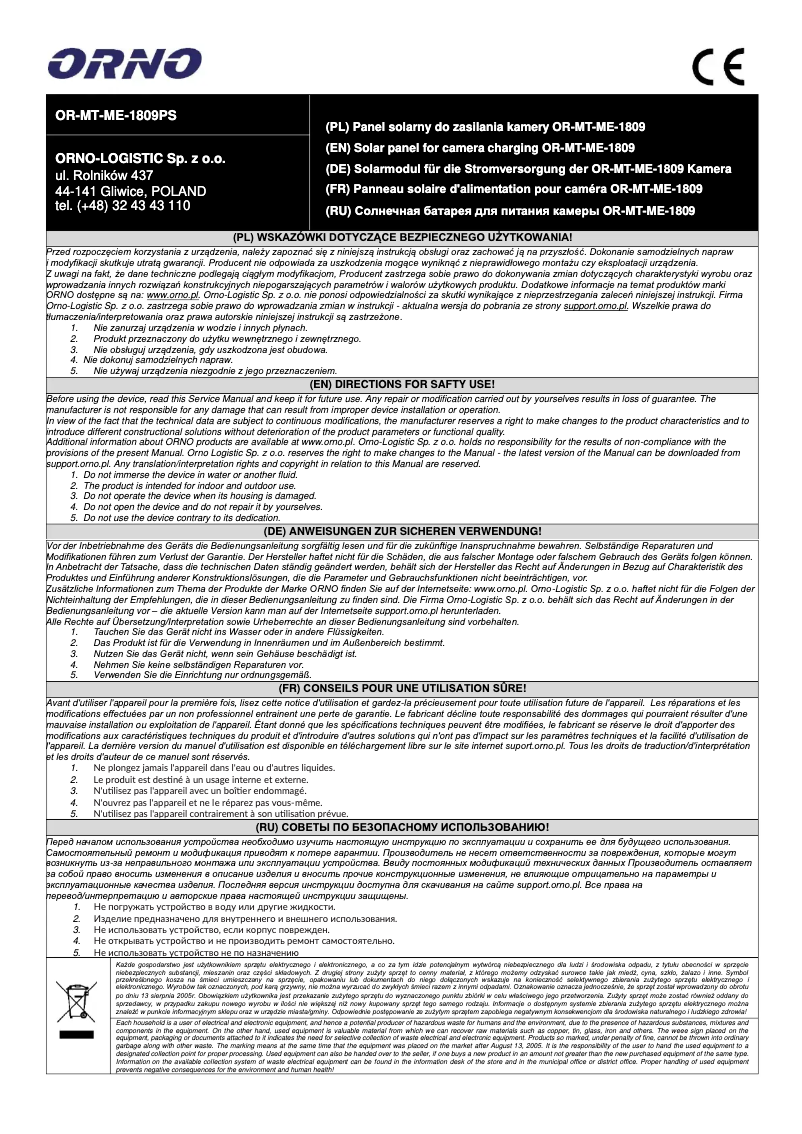 Image de la première page du manuel de l'appareil OR-MT-ME-1809PS