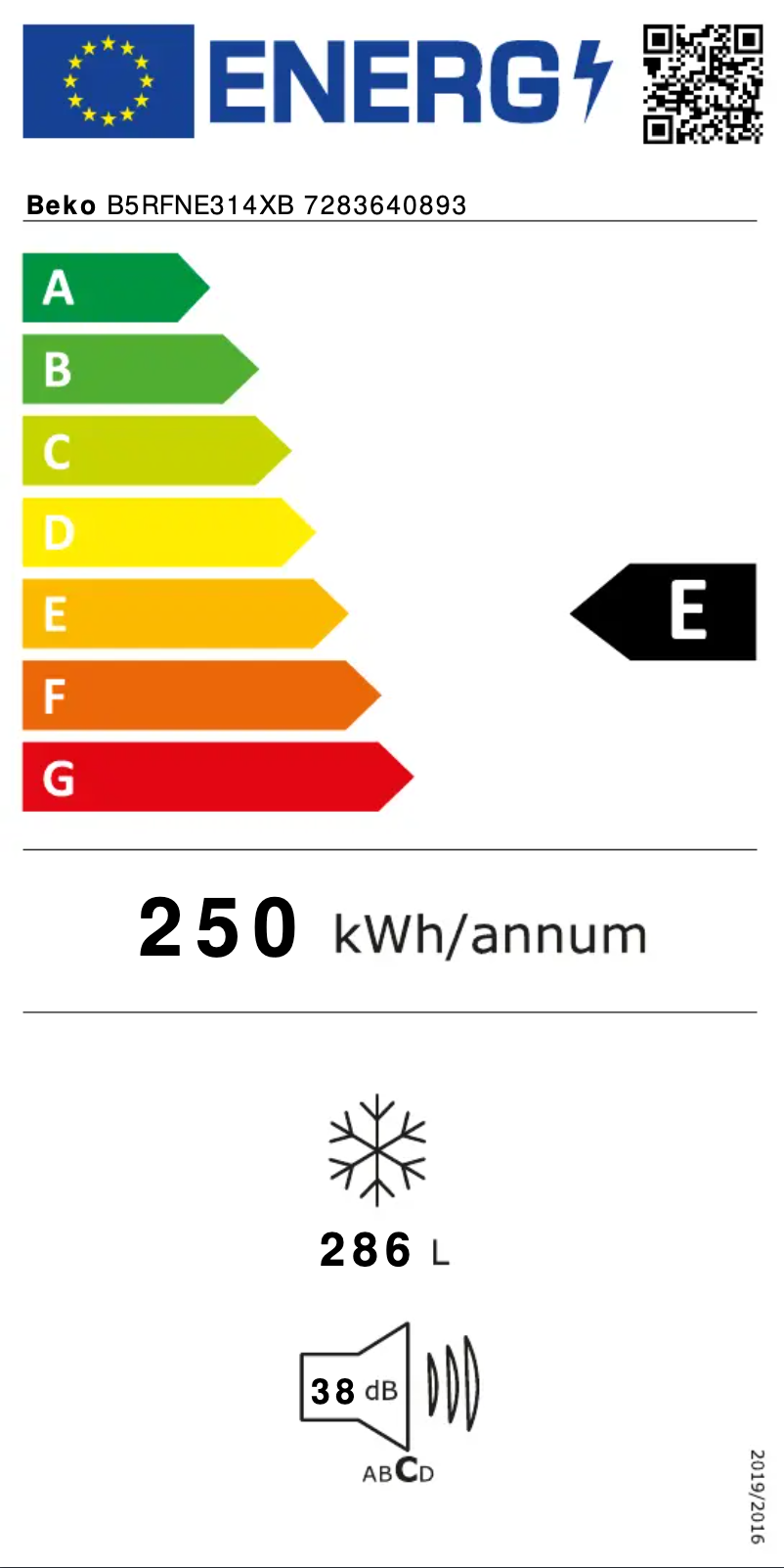 Page n°1 - Label énergétique Beko B5RFNE314XB