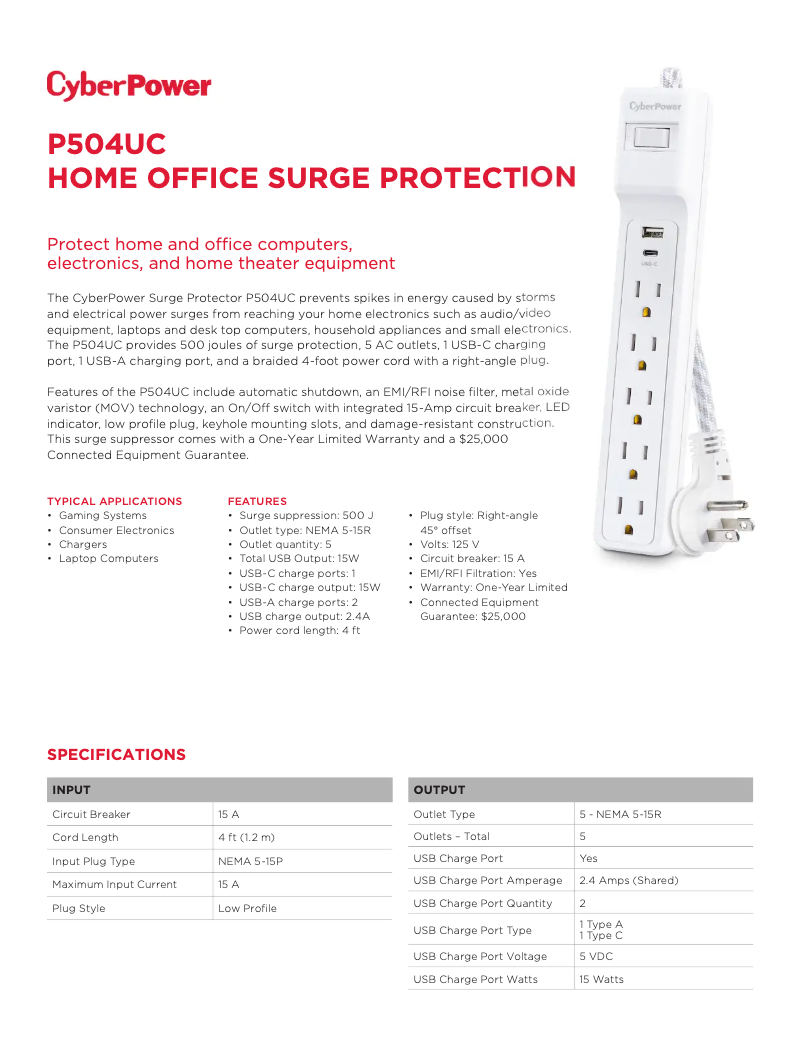 Page 1 de la notice Fiche technique CyberPower P504UC