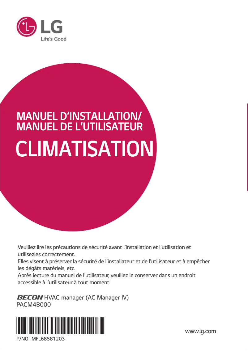 Page 1 de la notice Manuel utilisateur LG PACM4B000