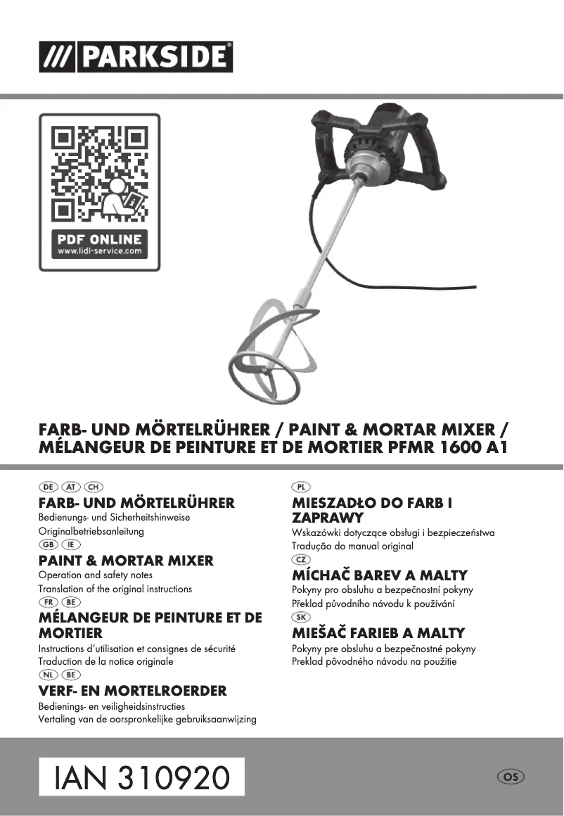 Page n°1 - Manuel utilisateur Parkside PFMR 1600 A1