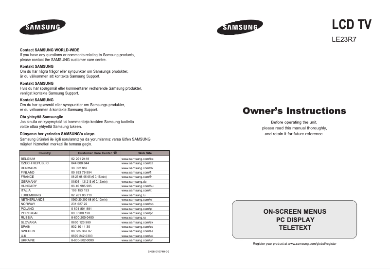 Page 1 de la notice Manuel utilisateur Samsung LE23R71W