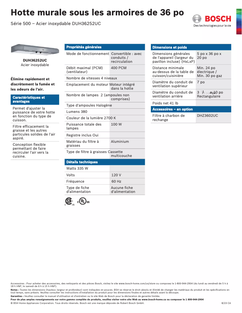 Image de la première page du manuel de l'appareil DUH36252UC