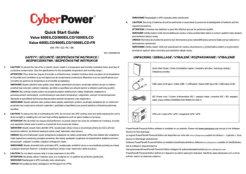 Page 1 de la notice Manuel utilisateur CyberPower Value1000EILCD
