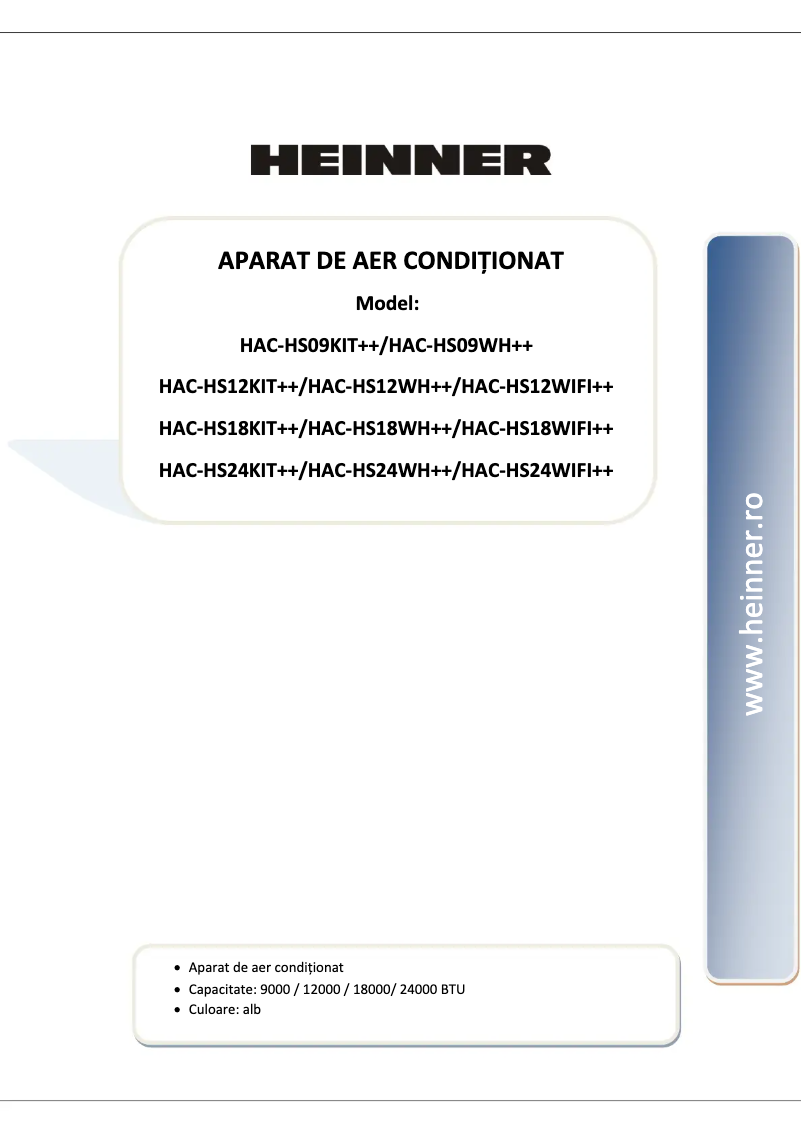 Image de la première page du manuel de l'appareil HAC-HS09WH++
