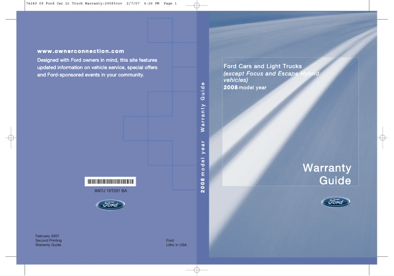 Page n°1 - Informations de garantie Ford Crown Victoria (2008)