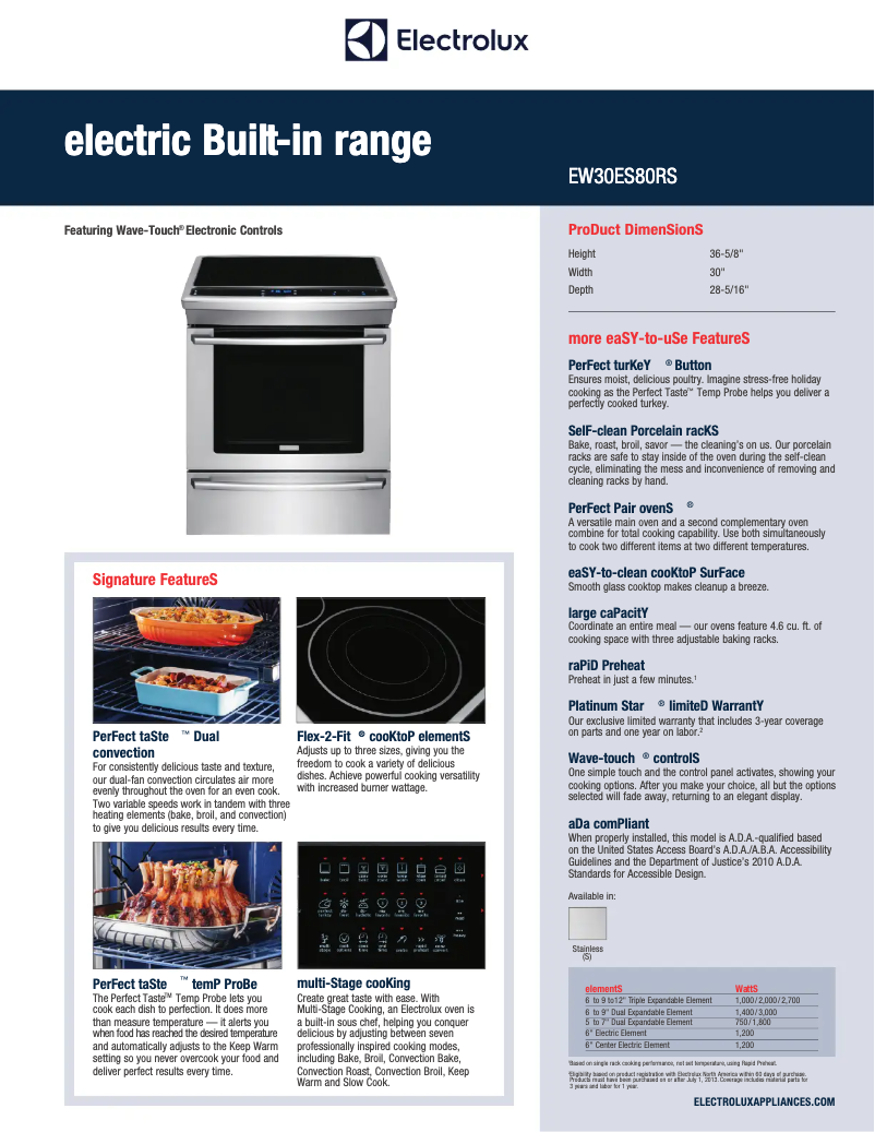 Page 1 de la notice Fiche technique Electrolux EW30ES80RS