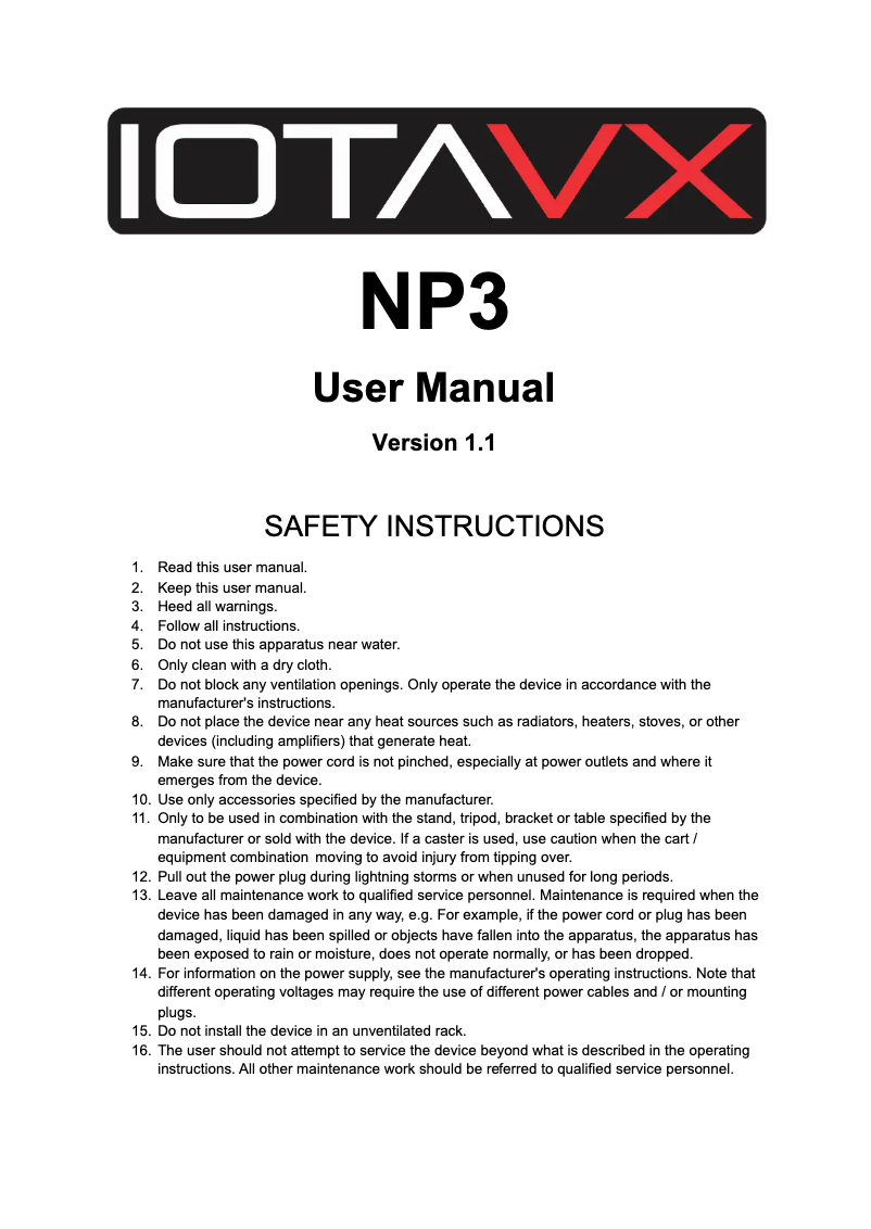 Page n°1 - Manuel utilisateur IOTAVX NP3
