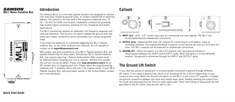 Page 1 de la notice Manuel utilisateur Samson MLI1