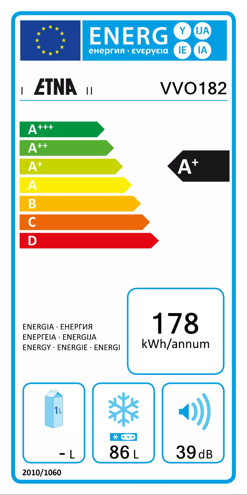 Page 1 de la notice Label énergétique Etna VVO182