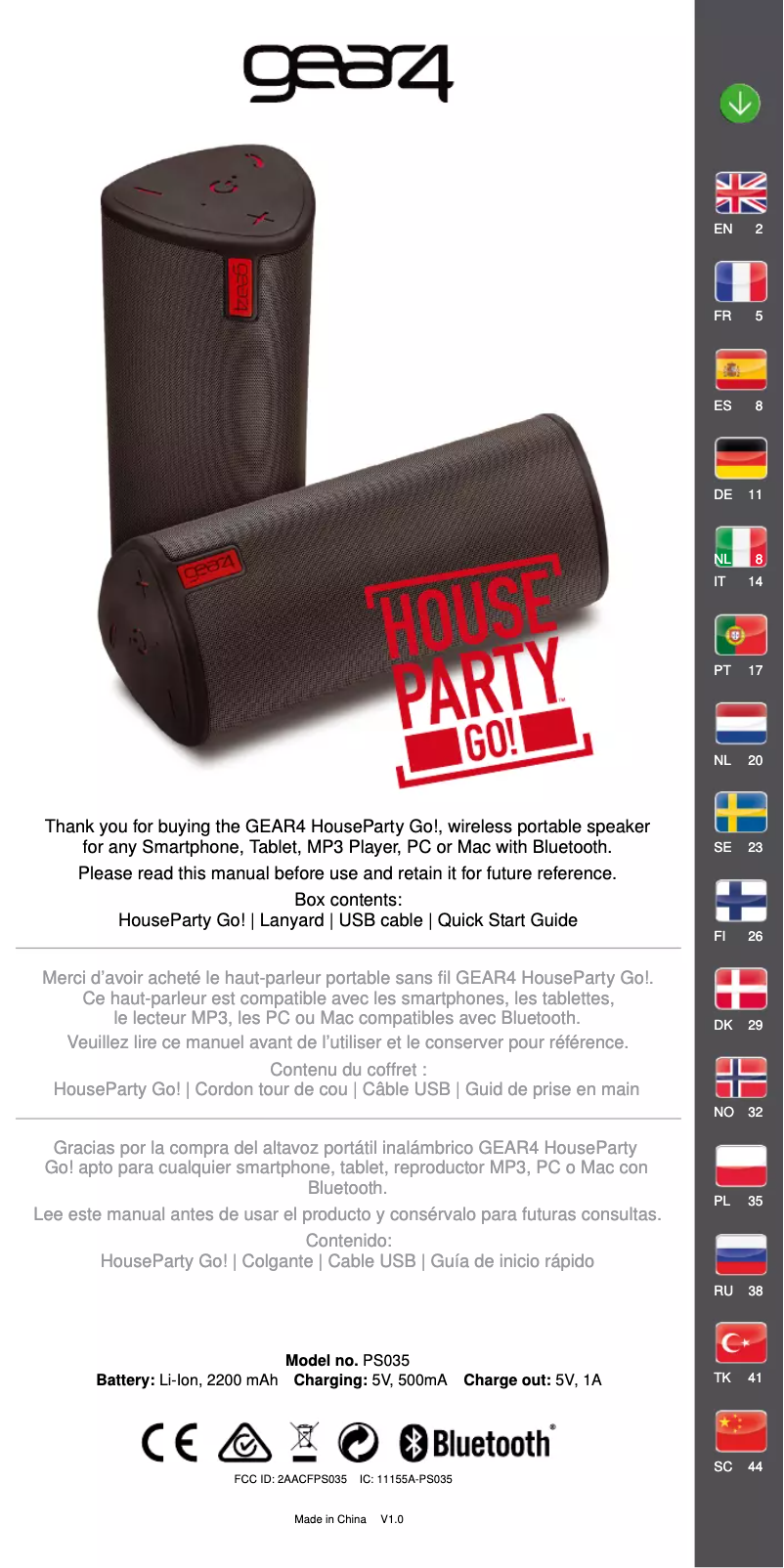 Page 1 de la notice Manuel utilisateur Gear4 HouseParty Go!