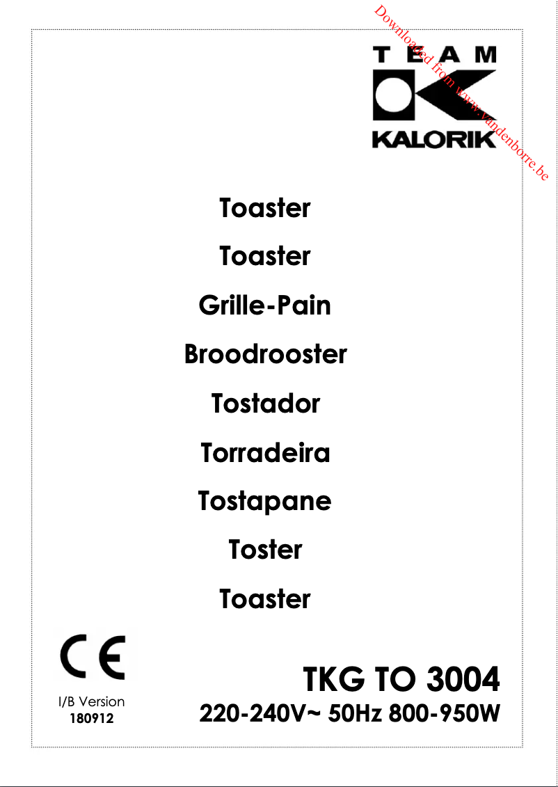 Page 1 de la notice Manuel utilisateur Kalorik TKG TO 3004