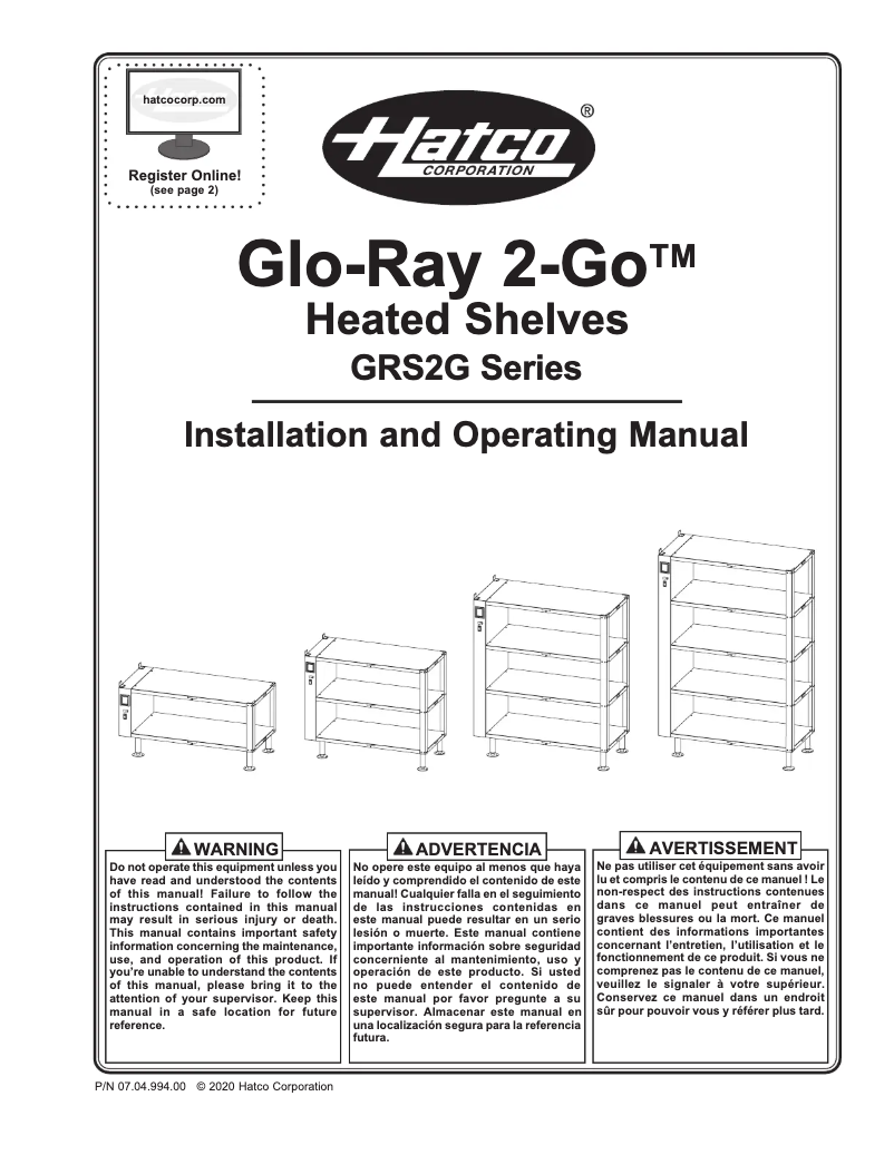 Page 1 de la notice Manuel utilisateur Hatco GRS2G-3920-5