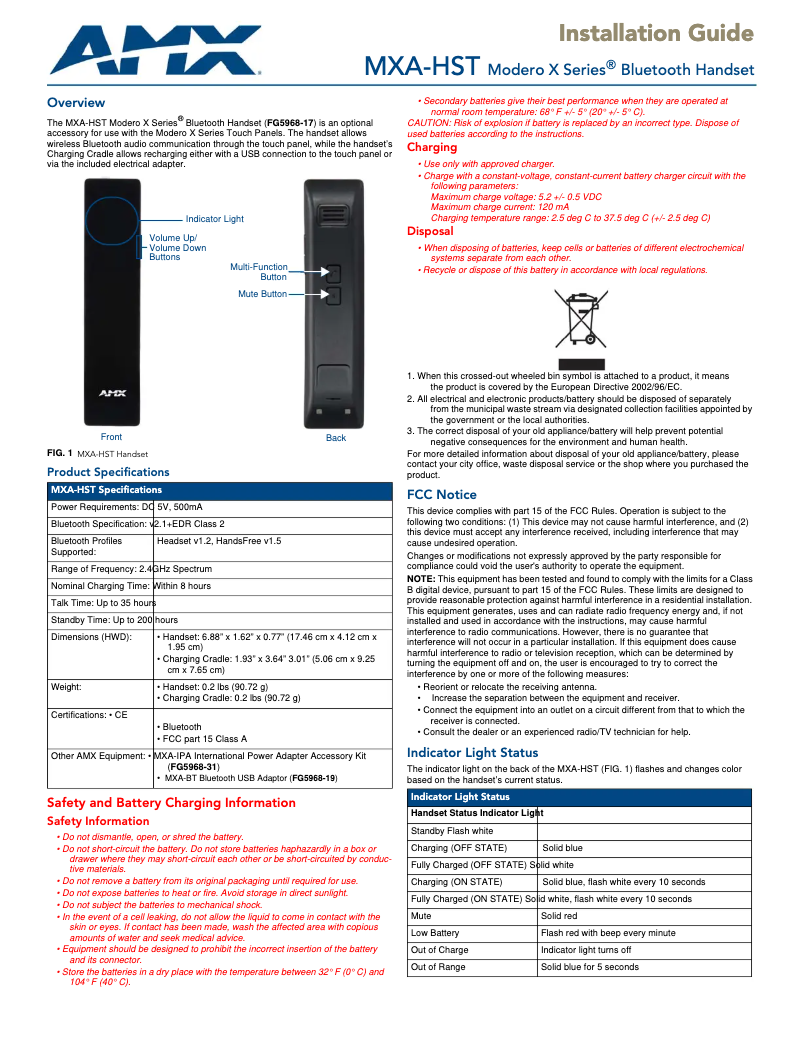 Image de la première page du manuel de l'appareil MXA-HST