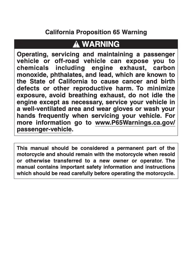 Page 1 de la notice Manuel utilisateur Suzuki DR-Z400SM (2019)