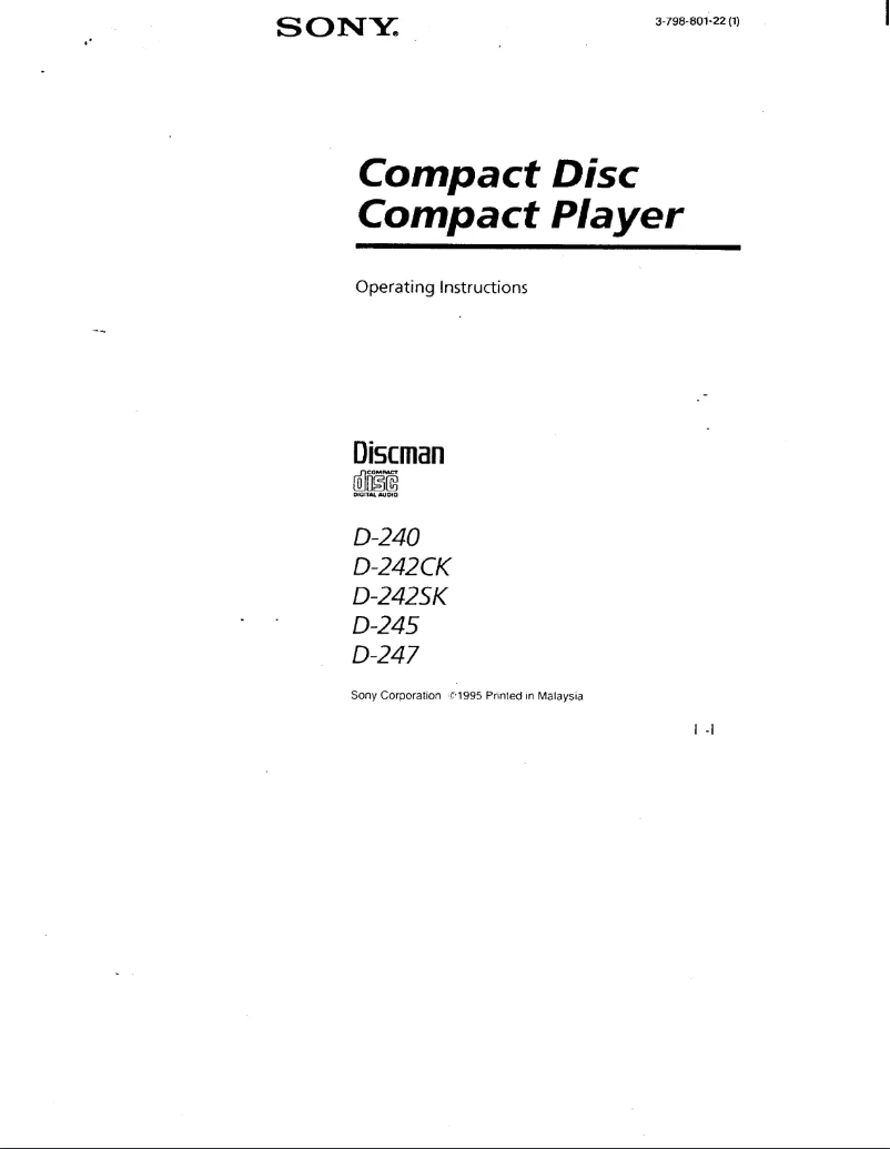 Page 1 de la notice Manuel utilisateur Sony Discman D-245