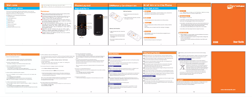 Page 1 de la notice Manuel utilisateur Micromax X088