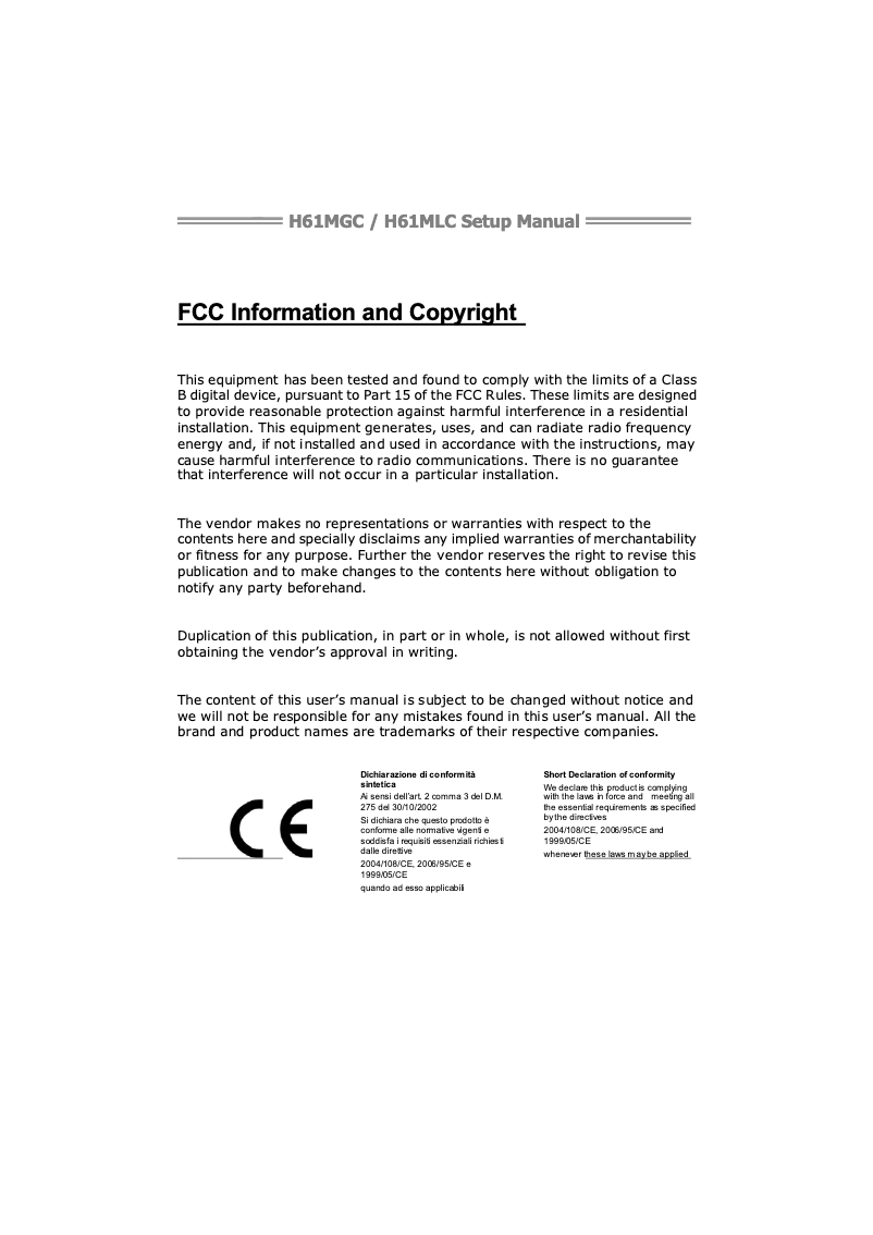 Page 1 de la notice Manuel utilisateur Biostar H61MLC