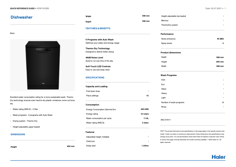 Image de la première page du manuel de l'appareil HDW15V2B2