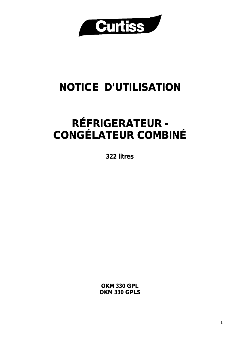 Page n°1 - Manuel utilisateur Curtiss OKM 330 GPL