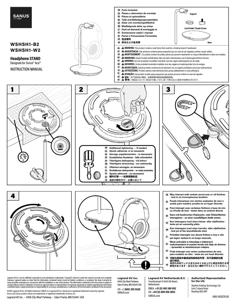 Page 1 de la notice Manuel utilisateur Sanus WSHSH1-W2