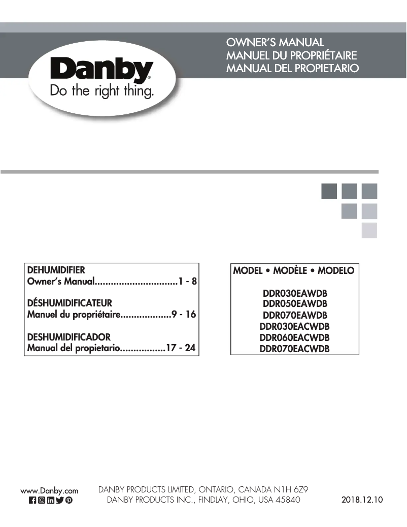 Page 1 de la notice Manuel utilisateur Danby DDR070EAWDB