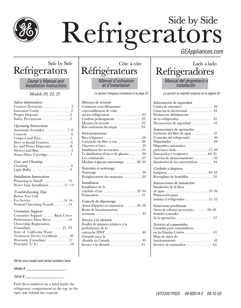 Page 1 de la notice Guide d'installation GE GSL25IGXLS