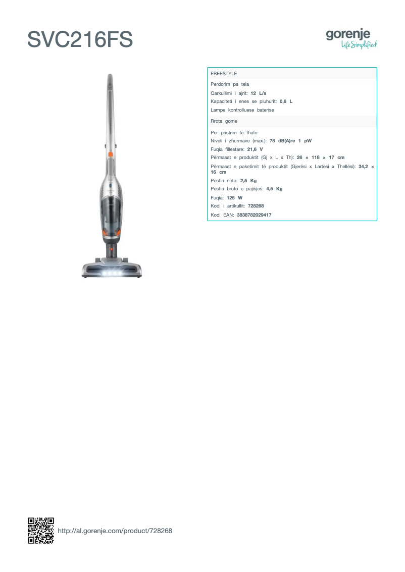 Image de la première page du manuel de l'appareil SVC216FS