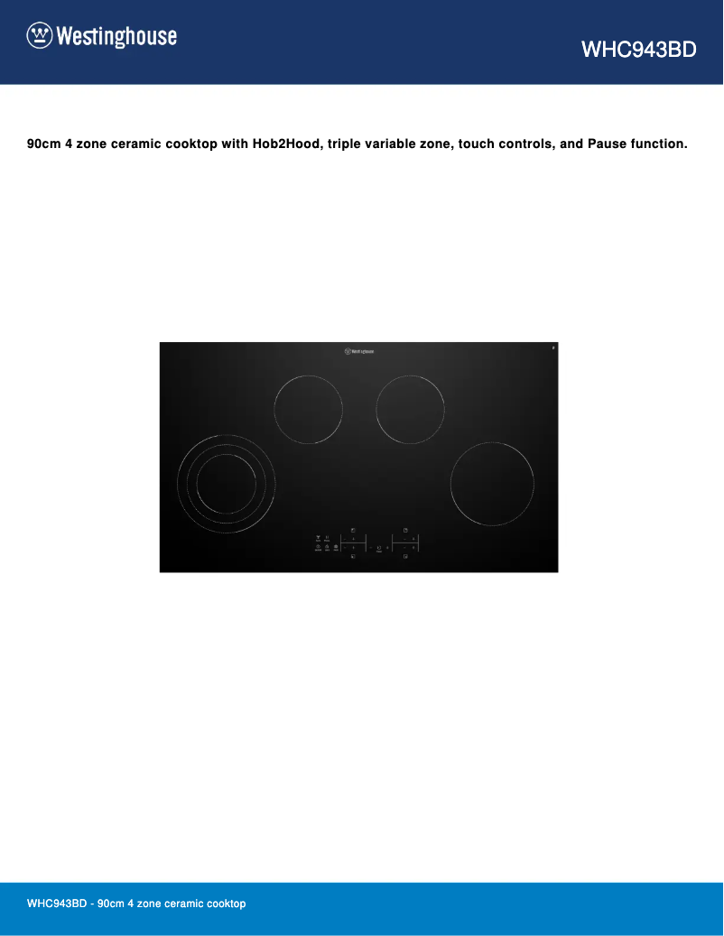 Page 1 de la notice Fiche technique Westinghouse WHC943BD