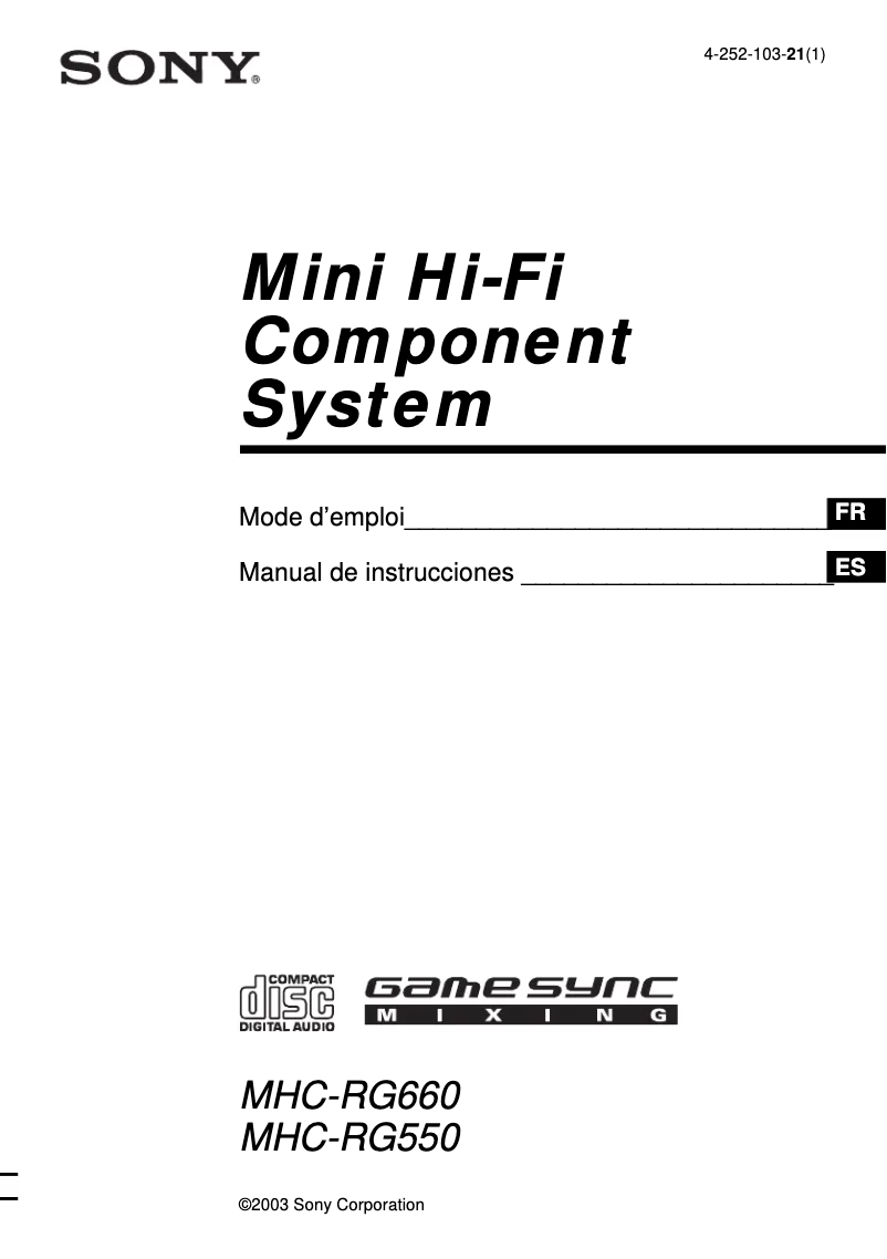 Image de la première page du manuel de l'appareil MHC-RG550
