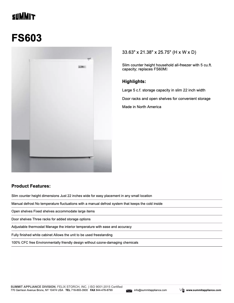 Page 1 de la notice Fiche technique Summit FS603