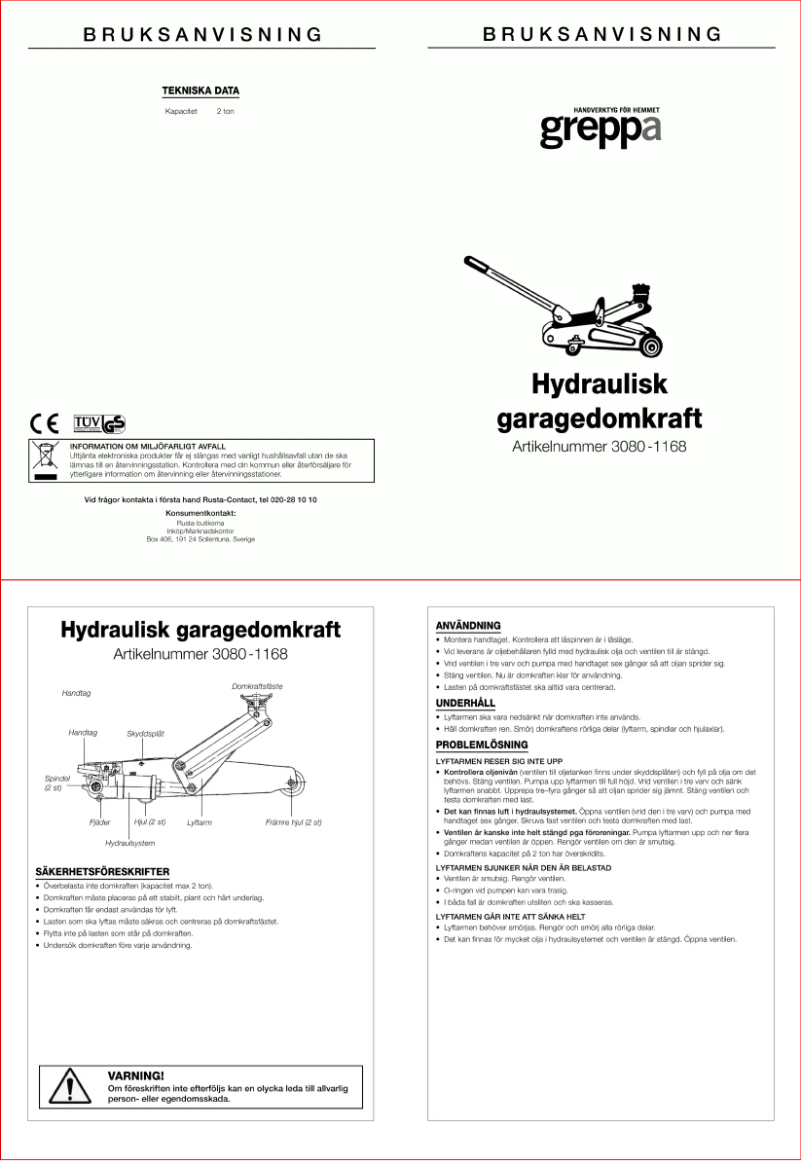 Page n°1 - Manuel utilisateur Greppa 3080-1168