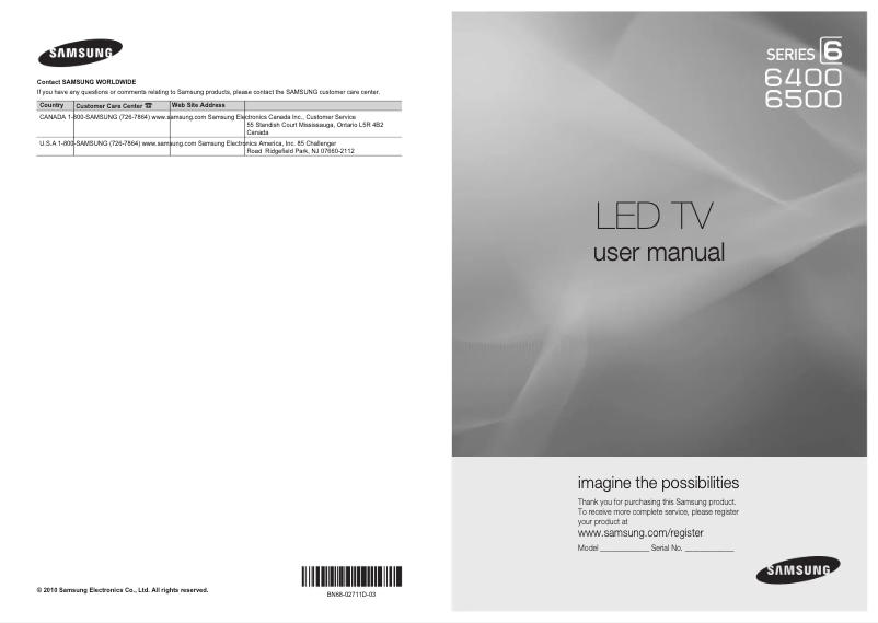 Page 1 de la notice Manuel utilisateur Samsung UN55C6400