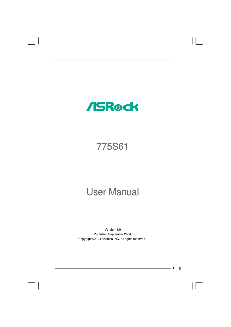 Page 1 of the manual User Manual Asrock 775S61