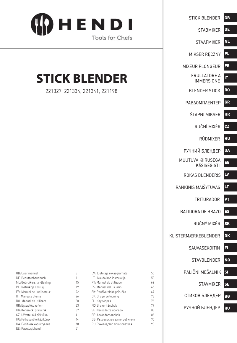 Page 1 de la notice Manuel utilisateur Hendi 221334