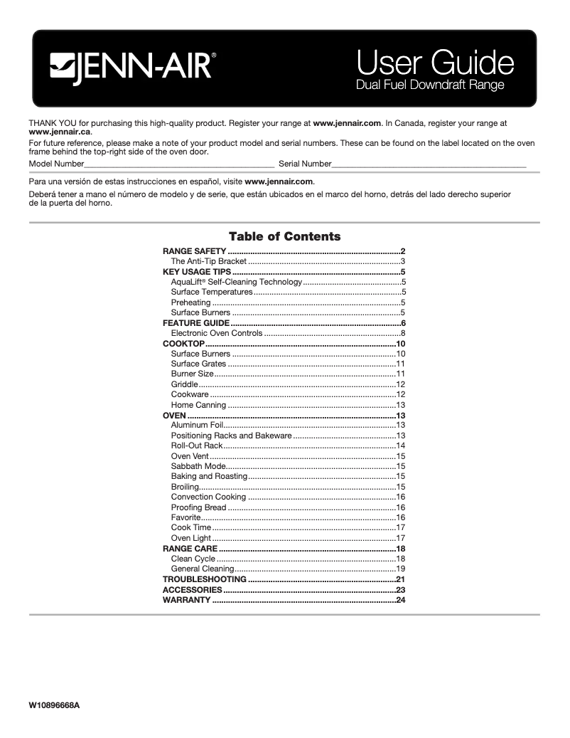 Page n°1 - Manuel utilisateur JennAir JDS1750FB