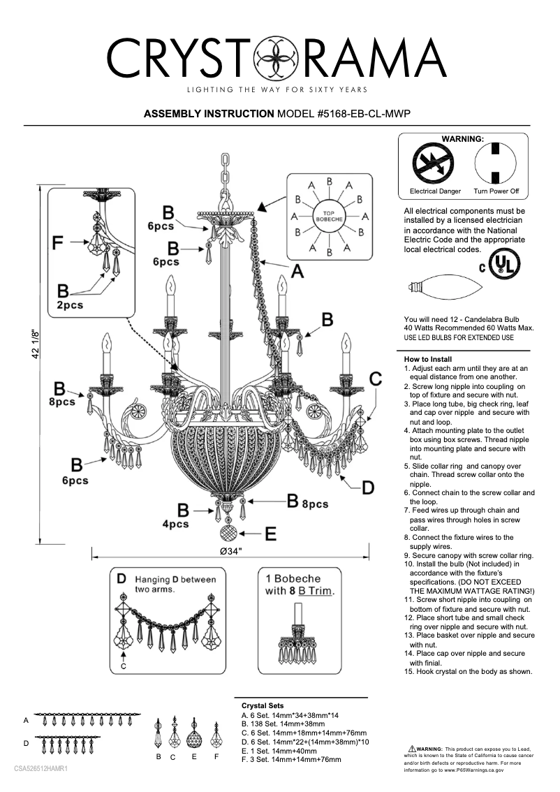 Page n°1 - Manuel utilisateur Crystorama Vanderbilt 5168-EB-CL-MWP