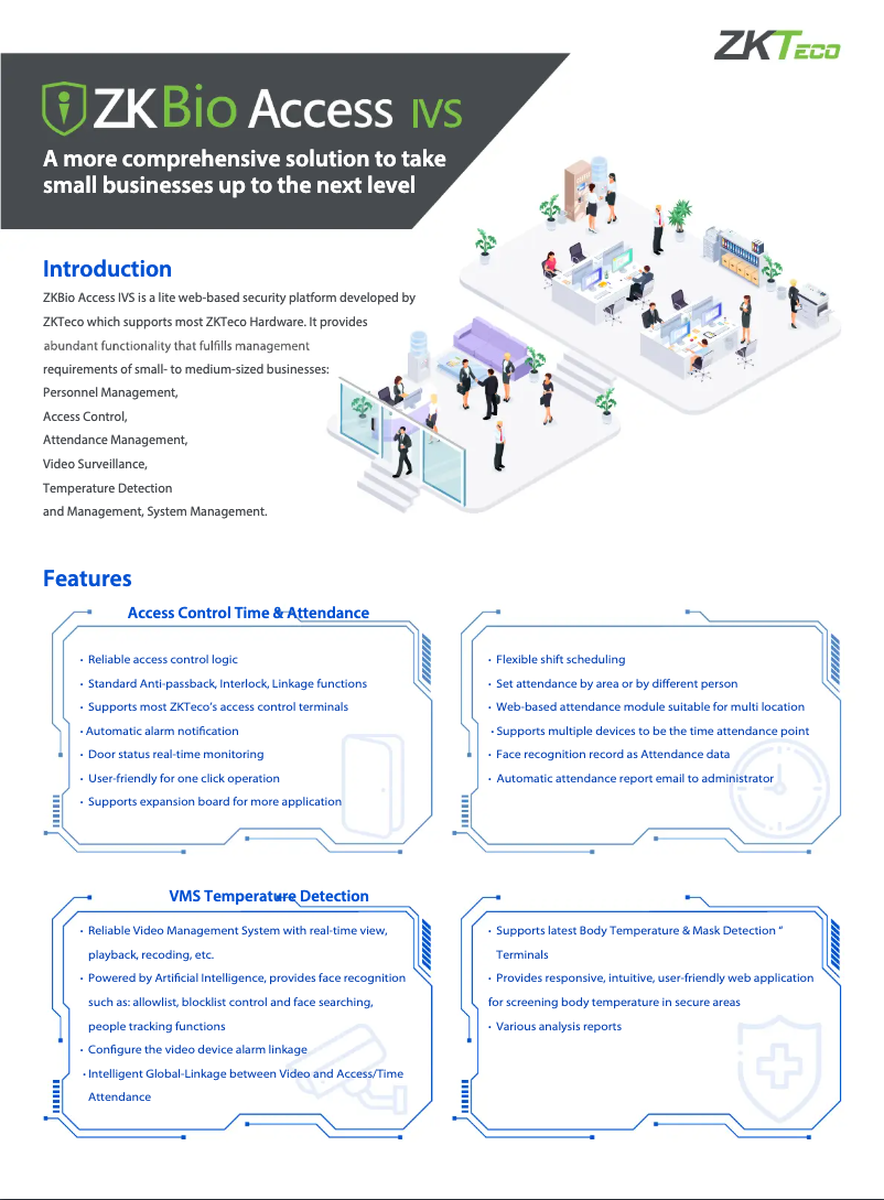 Page 1 de la notice Fiche technique ZKTeco ZKBioAccess IVS