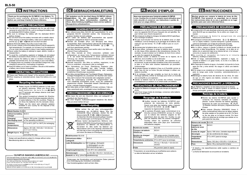 Page n°1 - Manuel utilisateur Olympus BLS‑50