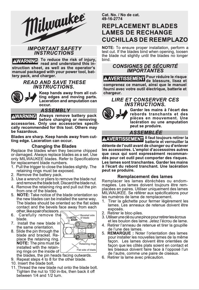 Page 1 de la notice Manuel utilisateur Milwaukee 49-16-2774