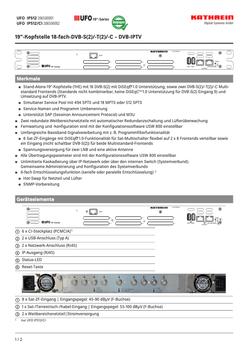 Page n°1 - Manuel utilisateur Kathrein UFO IP512