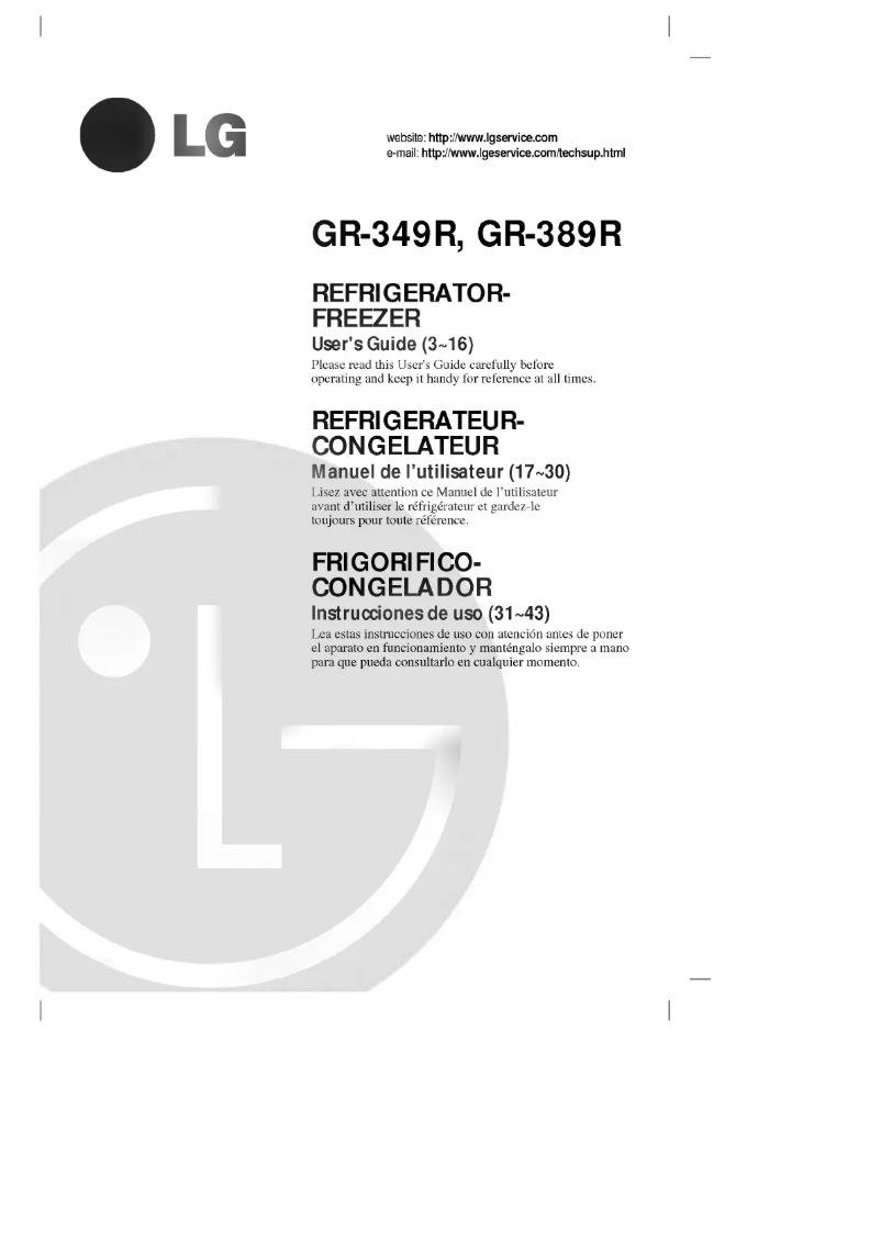 Page 1 de la notice Manuel utilisateur LG GR-389RP