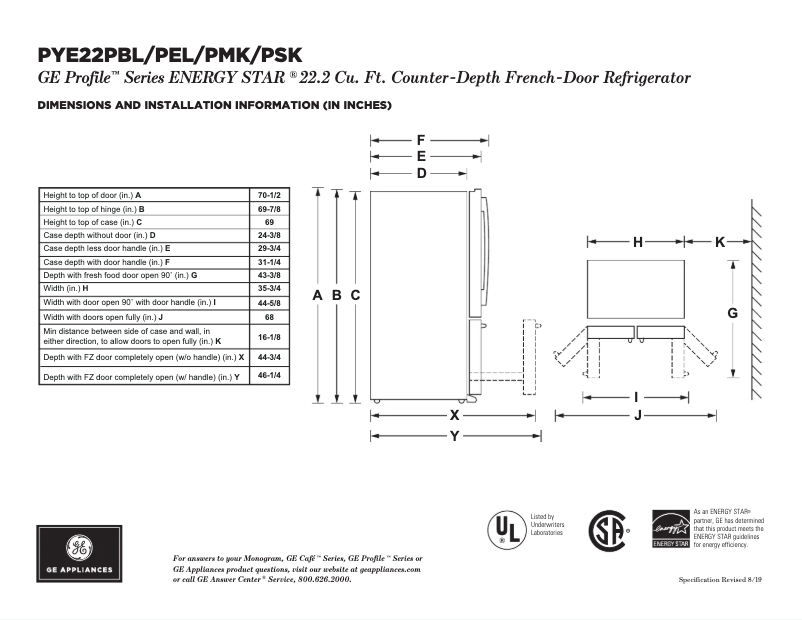 Página 1 del manual Ficha técnica GE Profile PYE22PELDS