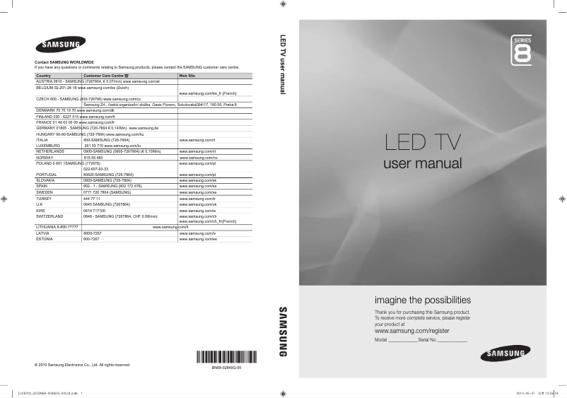 Page 1 de la notice Manuel utilisateur Samsung UE65C8700XS