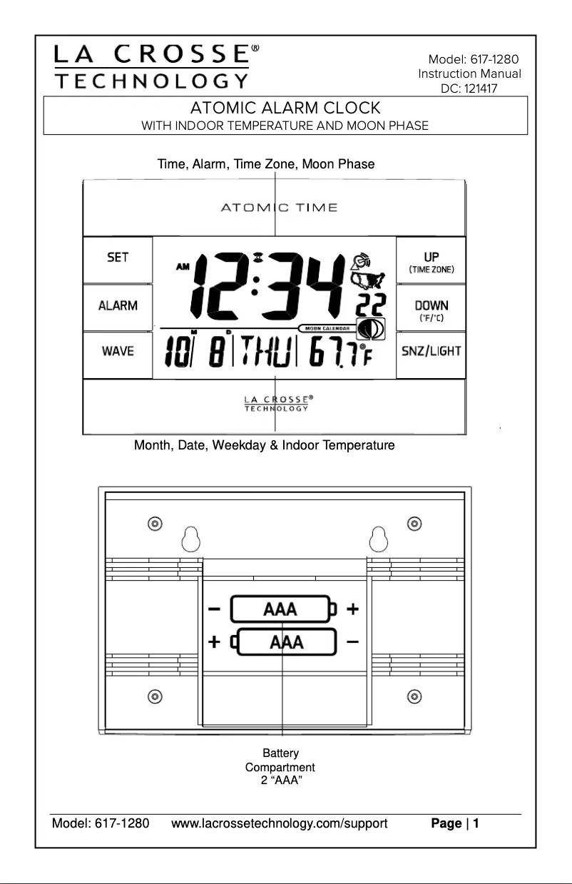Page 1 de la notice Manuel utilisateur La Crosse Technology 617-1280