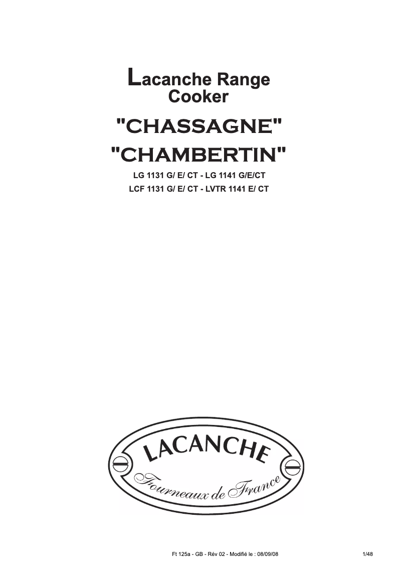 Page 1 de la notice Manuel utilisateur Lacanche CHAMBERTIN