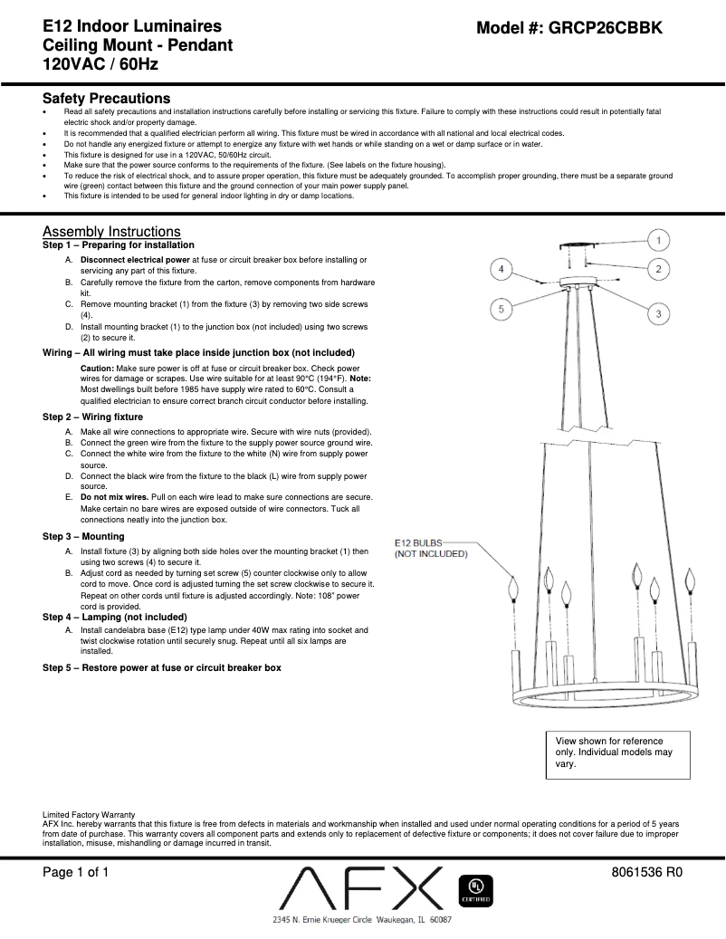 Page n°1 - Manuel utilisateur AFX Grace GRCP26CBBK