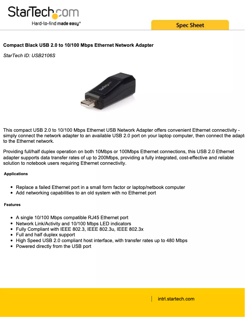 Page 1 de la notice Brochure StarTech.com USB2106S